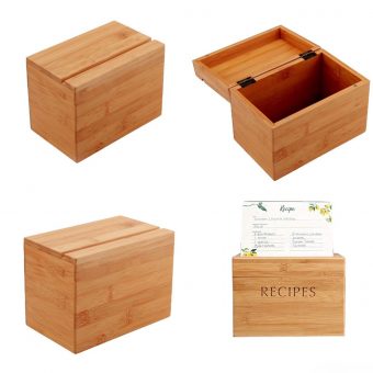 Personalized Bamboo Wood Recipe Box 4X6 Card Holder for Kitchen Storage
